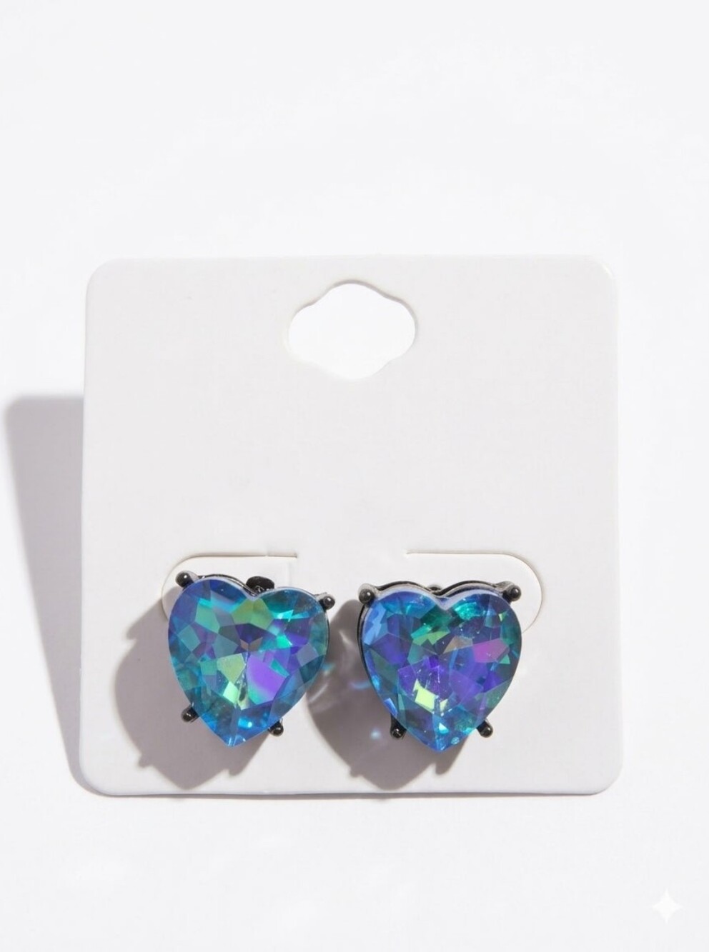 Oversized Heart-Shaped Aurora Crystal Stud Earrings - Blue Green NWT
